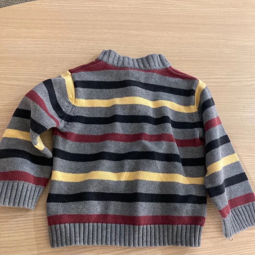 Gymboree 1/4 ZIp Sweater Gray with Stripes 2T 100% Cotton Long Sleeve GUC